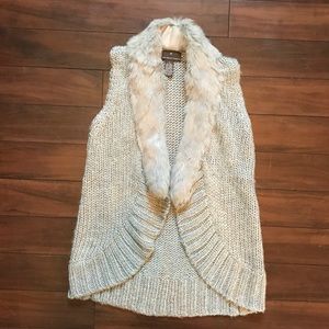 Fenn Wright Manson Gray Cardigan w Rabbit Fur Trim Gray Open Front Scallop